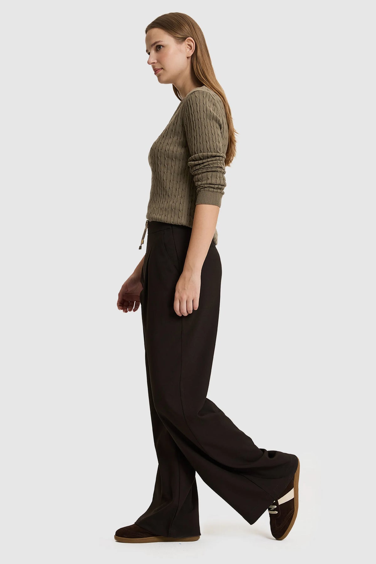 U.S. Polo Assn. Dark Brown Women Dark Brown Wide Leg Drawstring Slip on Trousers SKU: G082SZ0780 PU-14226_VR084 Image 03