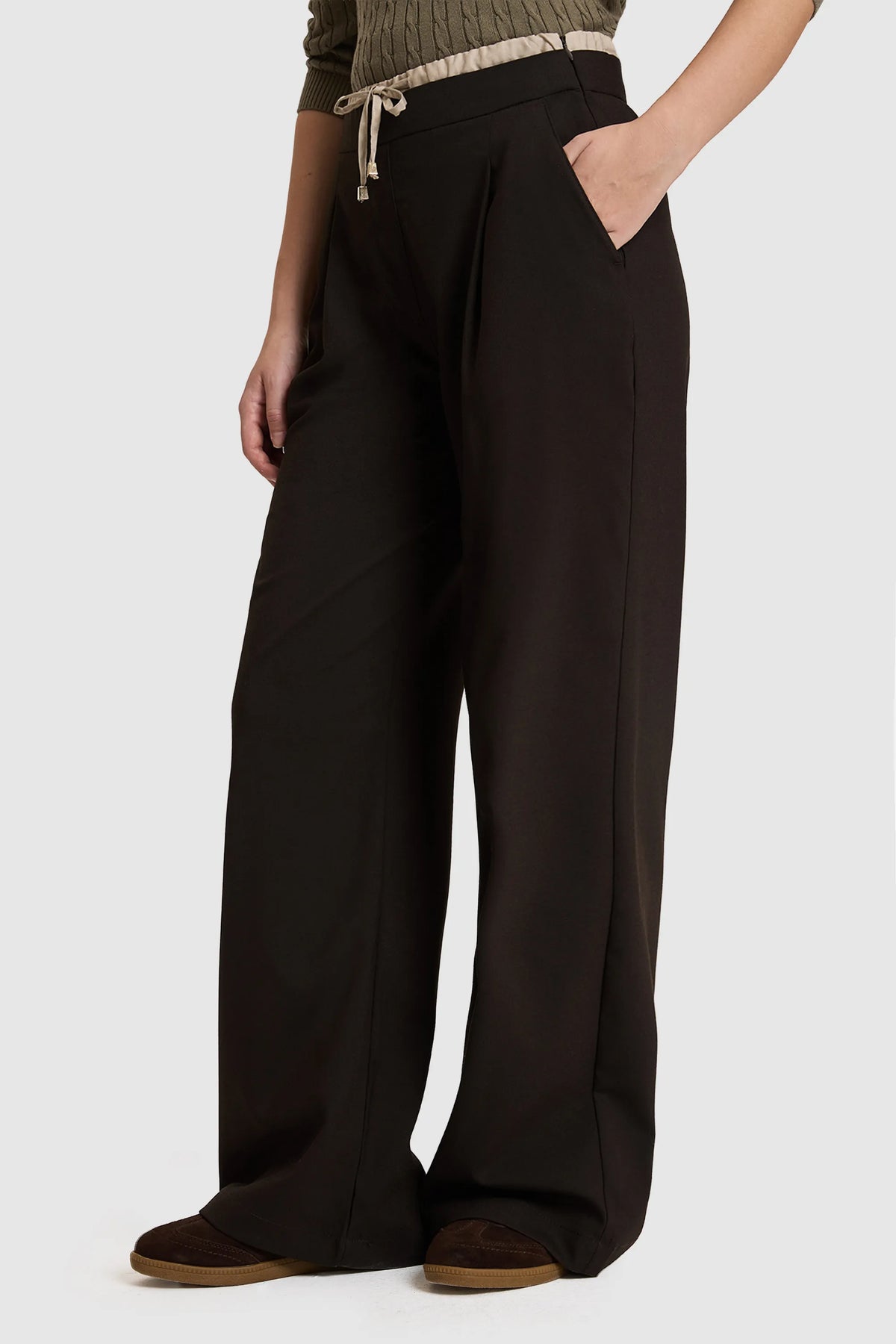 U.S. Polo Assn. Dark Brown Women Dark Brown Wide Leg Drawstring Slip on Trousers SKU: G082SZ0780 PU-14226_VR084 Image 04