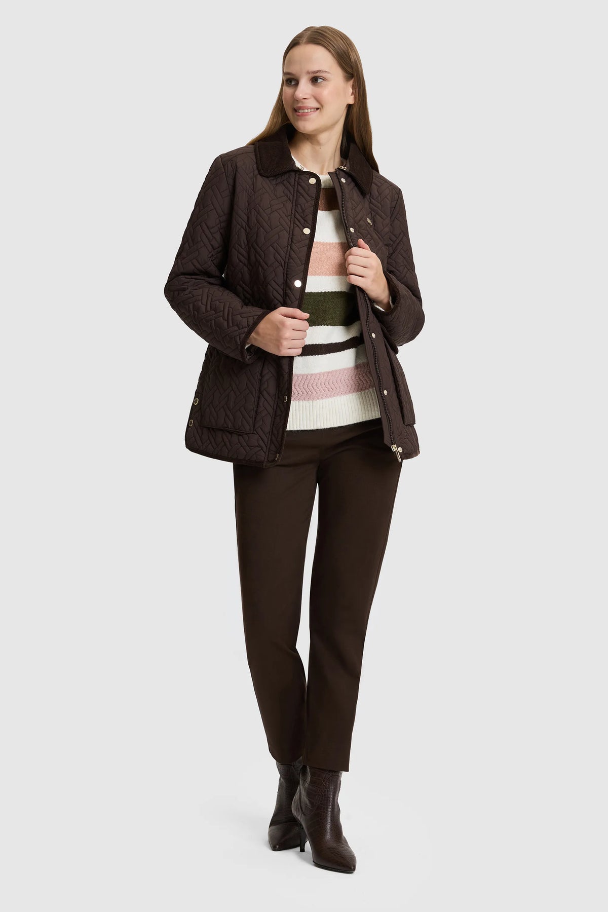 U.S. Polo Assn. Dark Brown Women Dark Brown Diamond Quilted Barn Jacket SKU: G082SZ0MS0 PU-13438_VR084 Image 04