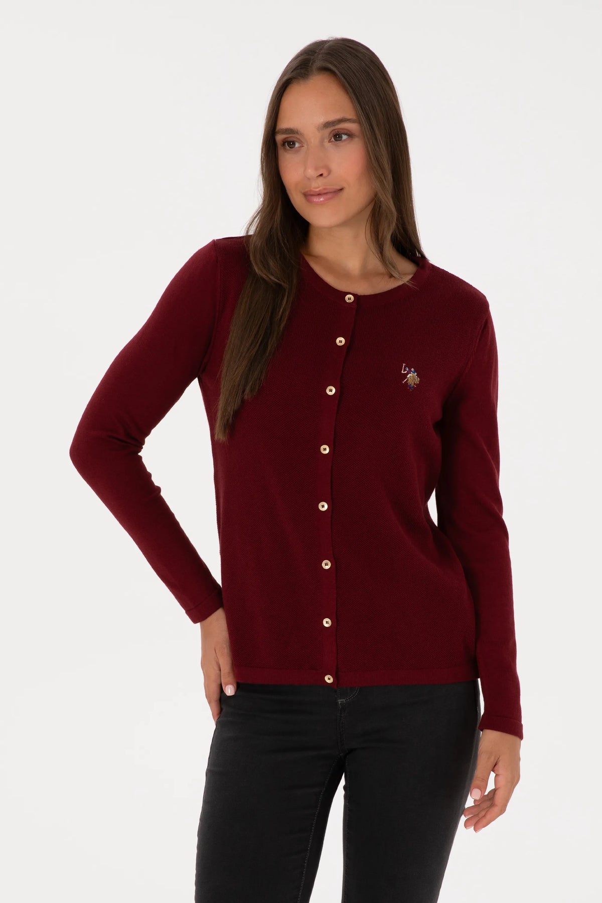 U.S. Polo Assn. Bordeaux Women Bordeaux Button Through Fine Knit Cardigan SKU: G082SZ0TH0 2226378_VR014 Image 03
