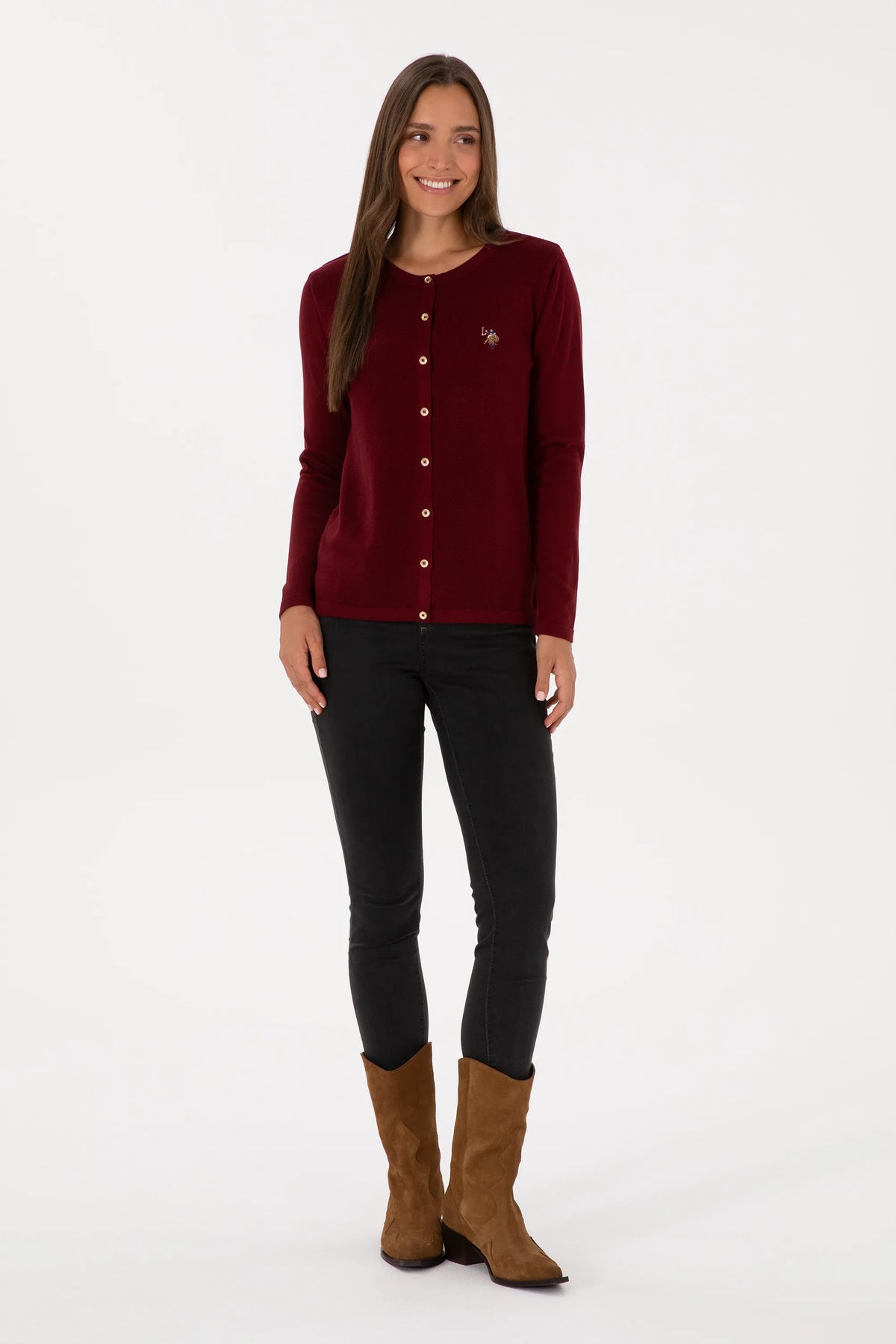 U.S. Polo Assn. Bordeaux Women Bordeaux Button Through Fine Knit Cardigan SKU: G082SZ0TH0 2226378_VR014 Image 04