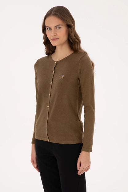 U.S. Polo Assn. Khaki Women Khaki Button Through Fine Knit Cardigan SKU: G082SZ0TH0 2226378_VR027 Image 03