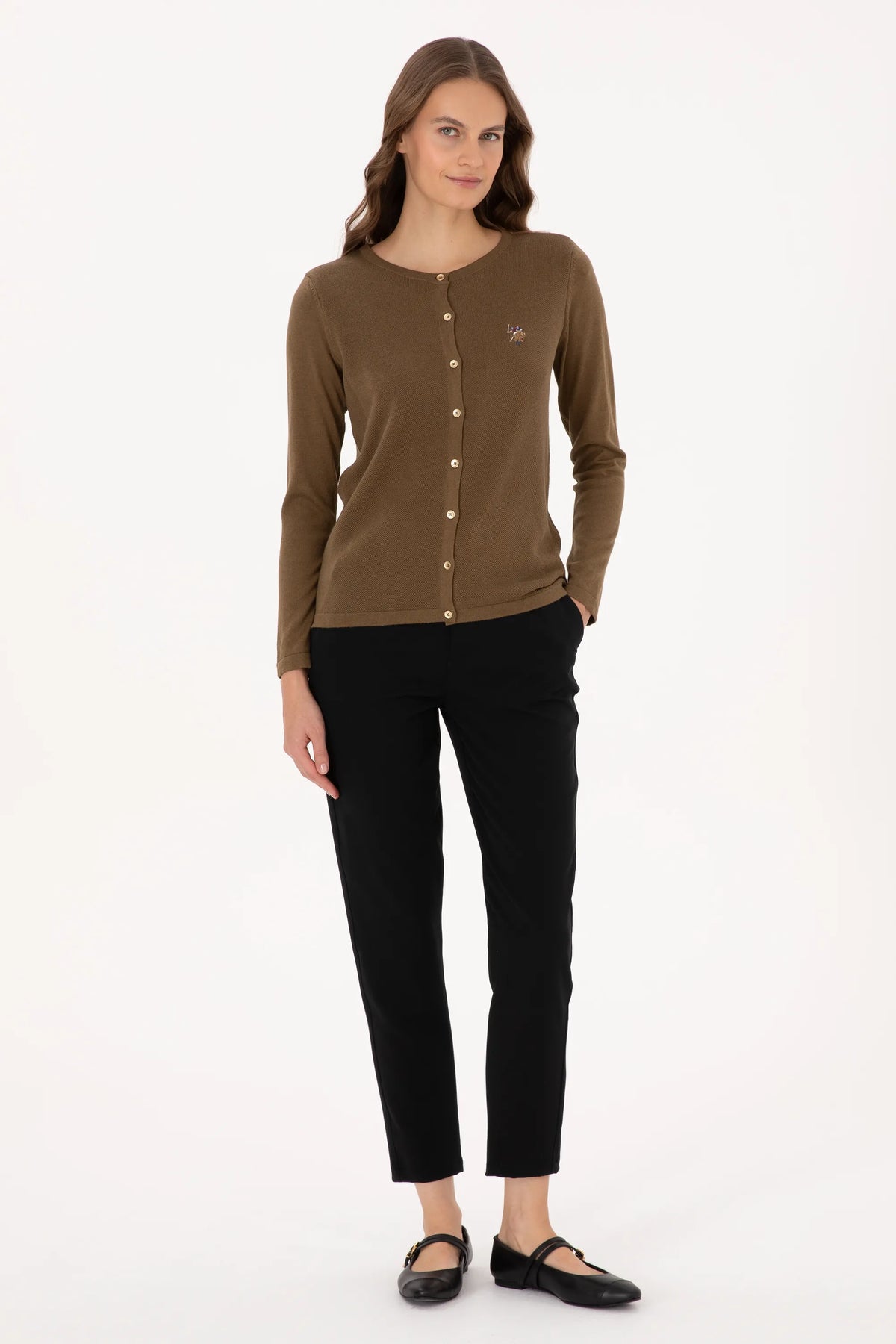 U.S. Polo Assn. Khaki Women Khaki Button Through Fine Knit Cardigan SKU: G082SZ0TH0 2226378_VR027 Image 04