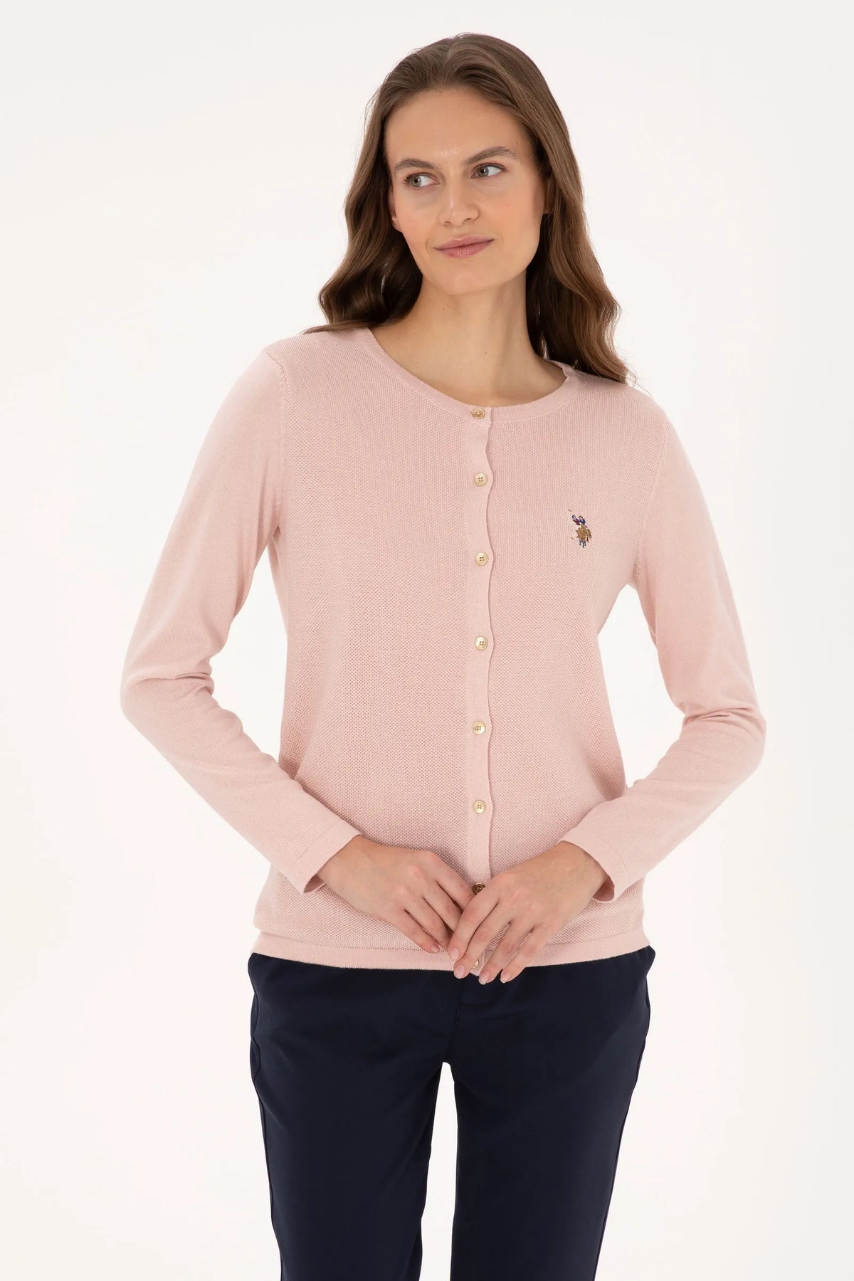 U.S. Polo Assn. Powder Women Powder Button Through Fine Knit Cardigan SKU: G082SZ0TH0 2226378_VR042 Image 01