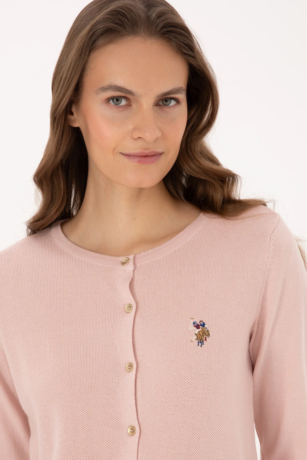 U.S. Polo Assn. Powder Women Powder Button Through Fine Knit Cardigan SKU: G082SZ0TH0 2226378_VR042 Image 02