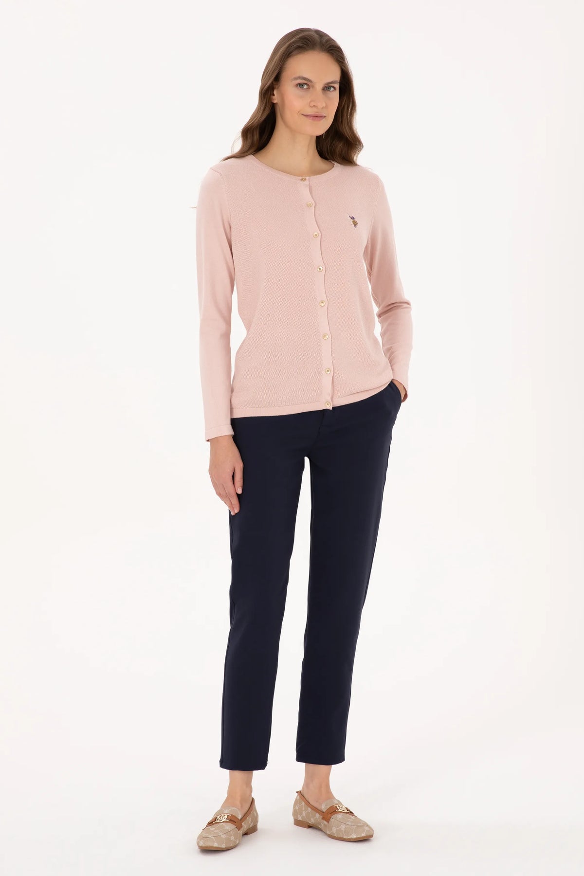 U.S. Polo Assn. Powder Women Powder Button Through Fine Knit Cardigan SKU: G082SZ0TH0 2226378_VR042 Image 04