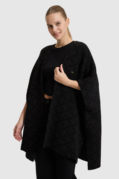U.S. Polo Assn. Black Women Black Open Front Knitted Poncho SKU: G082SZ0TH0 PU-14984_VR046 Image 03