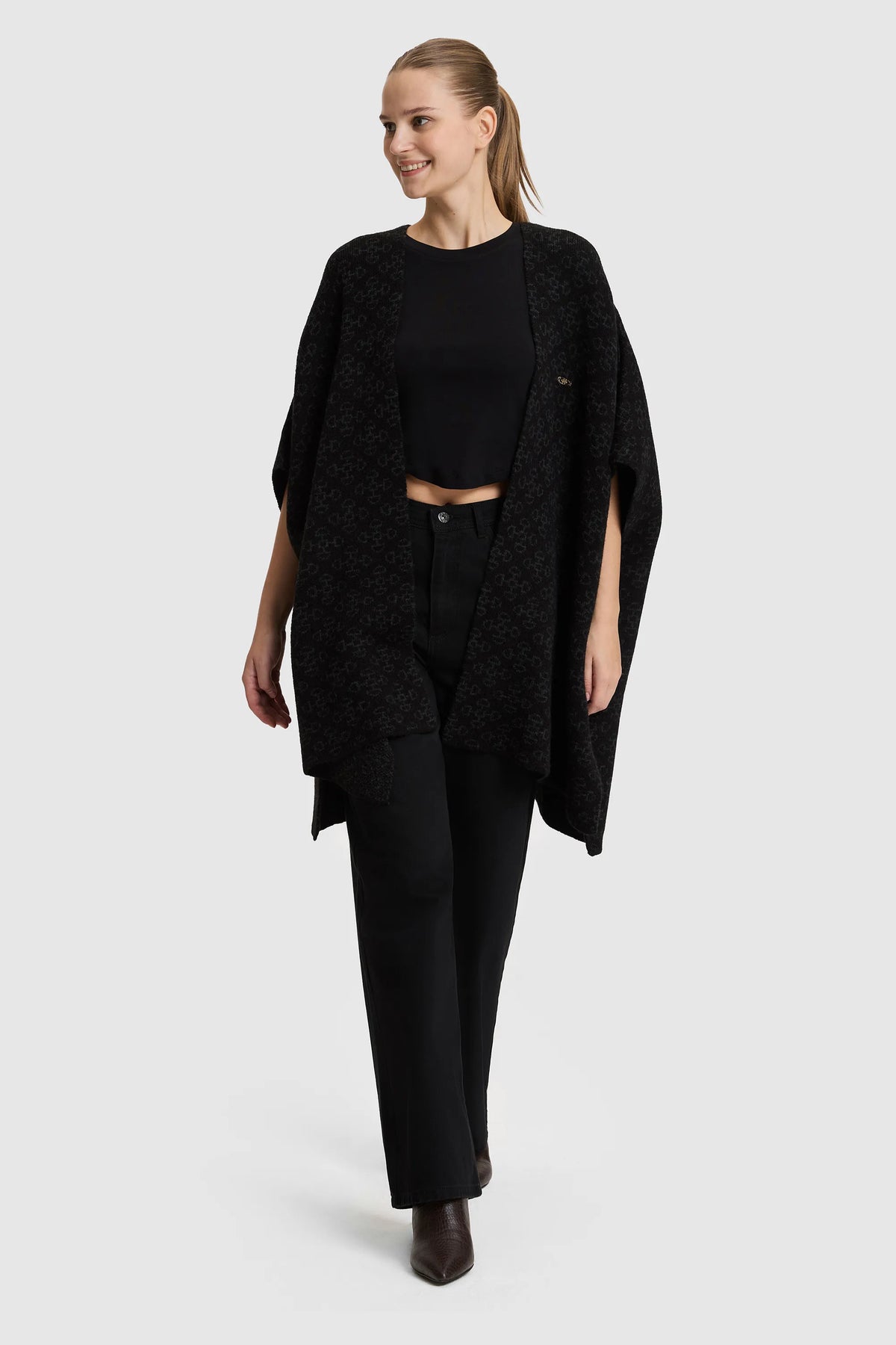 U.S. Polo Assn. Black Women Black Open Front Knitted Poncho SKU: G082SZ0TH0 PU-14984_VR046 Image 04