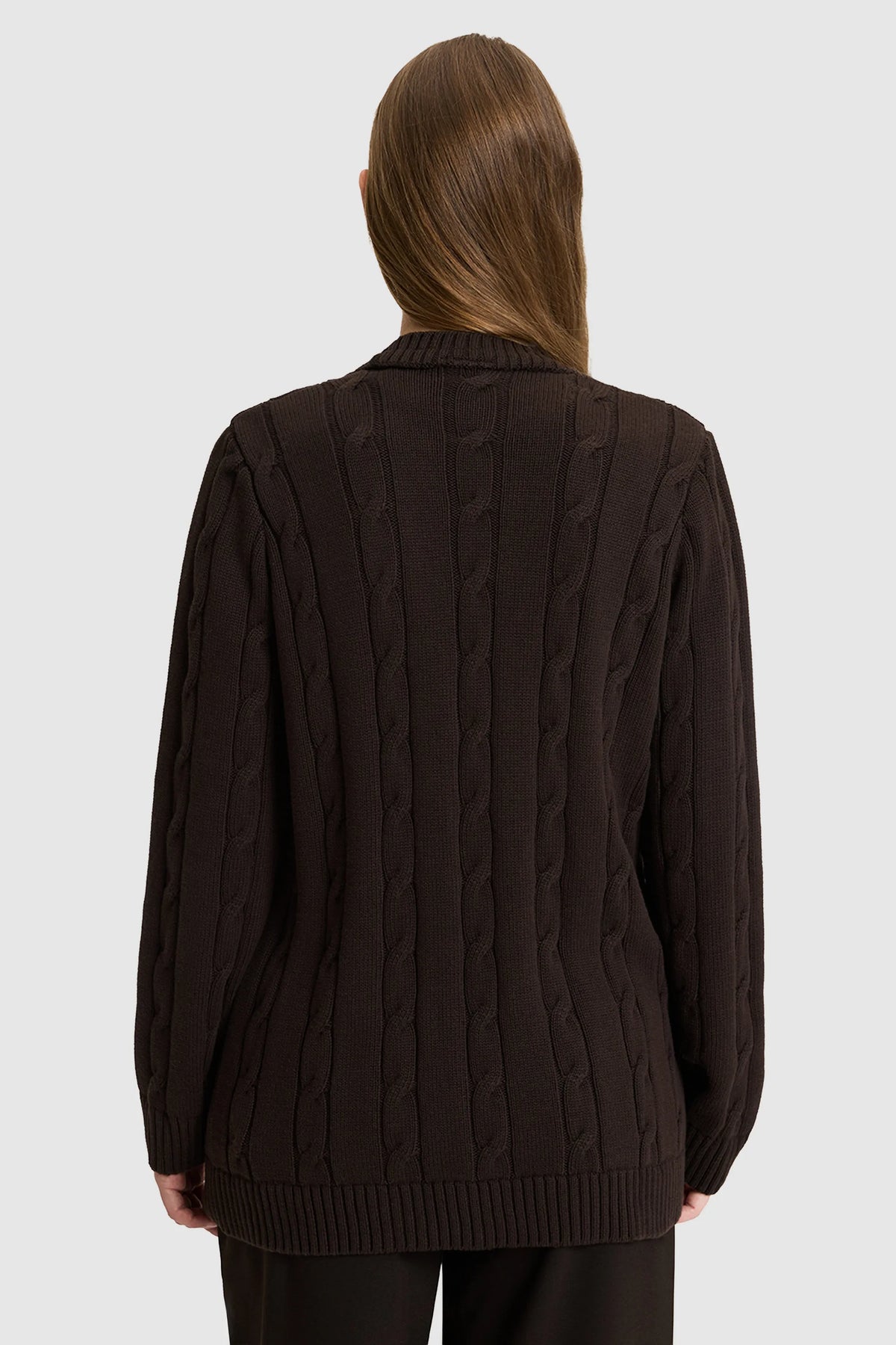 U.S. Polo Assn. Dark Brown Women Dark Brown Cable Knit Button Through Cardigan SKU: G082SZ0TH0 PU-16441_VR084 Image 05