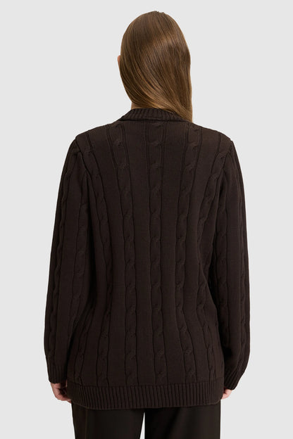 U.S. Polo Assn. Dark Brown Women Dark Brown Cable Knit Button Through Cardigan SKU: G082SZ0TH0 PU-16441_VR084 Image 05