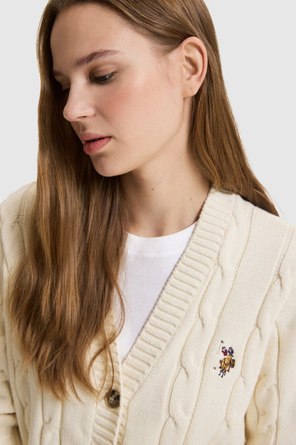 U.S. Polo Assn. Ivory Women Ivory Cable Knit Button Through Cardigan SKU: G082SZ0TH0 PU-16441_VR265 Image 03