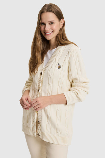 U.S. Polo Assn. Ivory Women Ivory Cable Knit Button Through Cardigan SKU: G082SZ0TH0 PU-16441_VR265 Image 04