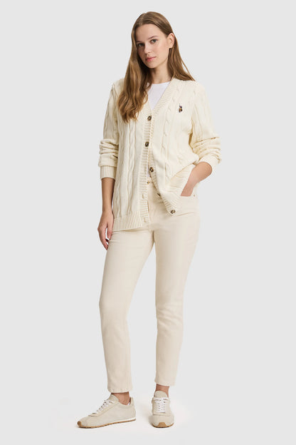 U.S. Polo Assn. Ivory Women Ivory Cable Knit Button Through Cardigan SKU: G082SZ0TH0 PU-16441_VR265 Image 05