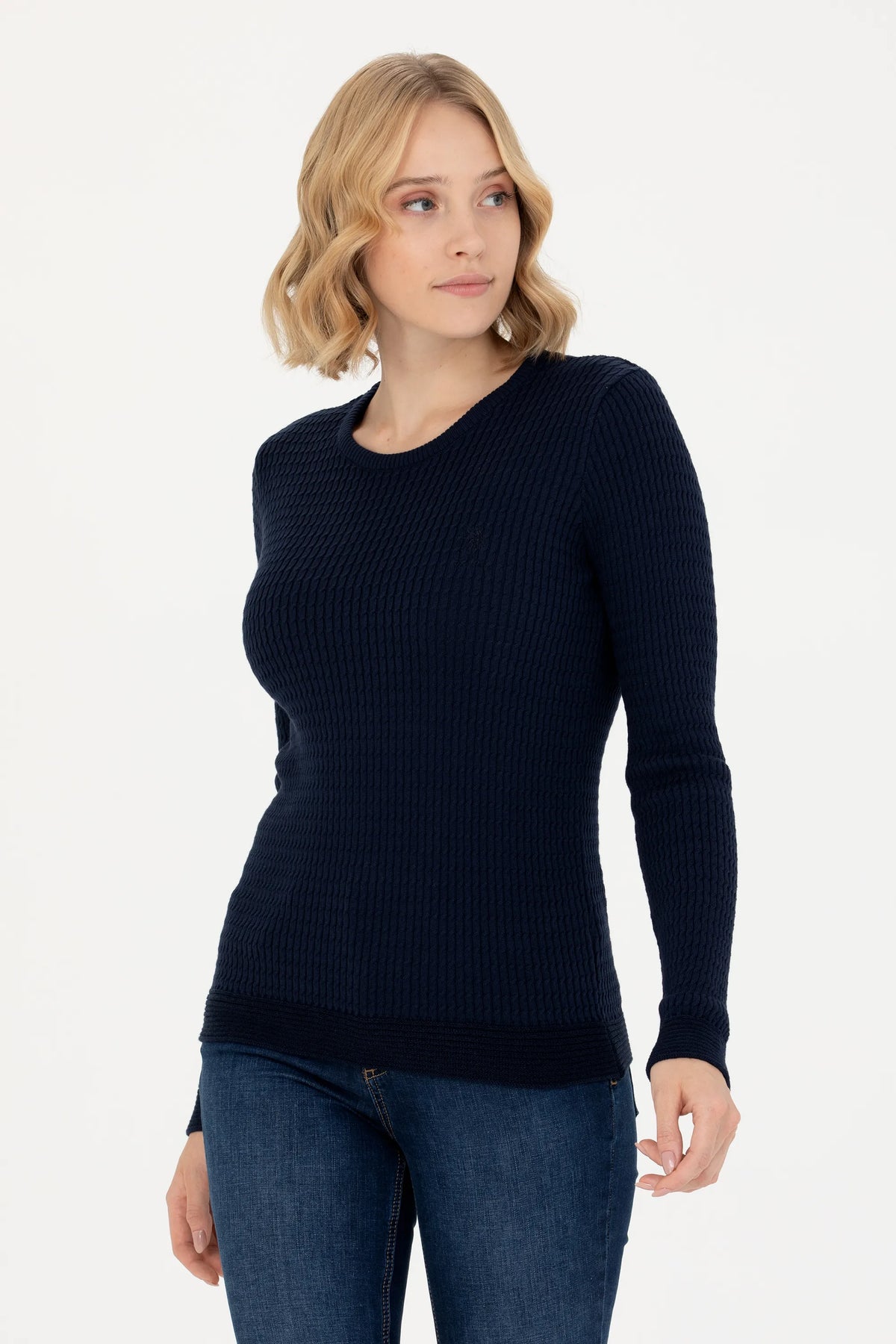 U.S. Polo Assn. Navy Women Navy Ribbed Crew Neck Pullover SKU: G082SZ0TK0 1629783_VR033 Image 03