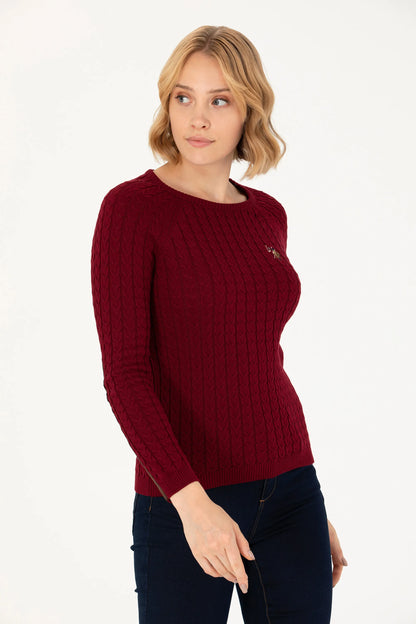 U.S. Polo Assn. Bordeaux Women Bordeaux Cable Knit Elbow Patch Crew Neck Pullover SKU: G082SZ0TK0 1629789_VR014 Image 03