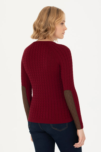 U.S. Polo Assn. Bordeaux Women Bordeaux Cable Knit Elbow Patch Crew Neck Pullover SKU: G082SZ0TK0 1629789_VR014 Image 05