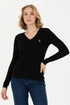 U.S. Polo Assn. Black Women Black Fine Knit V Neck Pullover SKU: G082SZ0TK0 1629848_VR046 Image 01