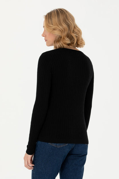 U.S. Polo Assn. Black Women Black Fine Knit V Neck Pullover SKU: G082SZ0TK0 1629848_VR046 Image 05