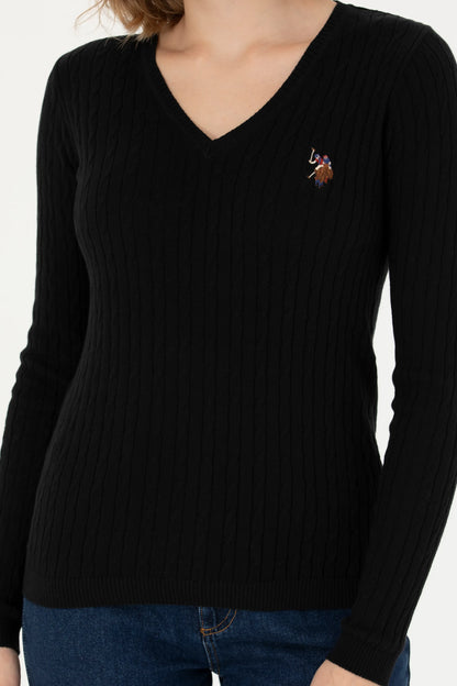 U.S. Polo Assn. Black Women Black Fine Knit V Neck Pullover SKU: G082SZ0TK0 1629848_VR046 Image 06