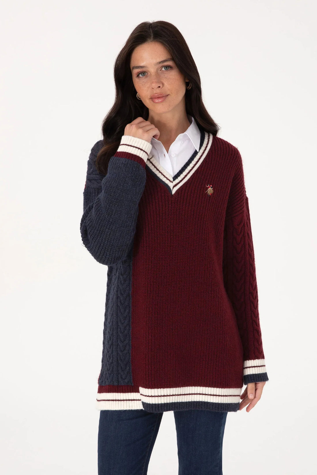U.S. Polo Assn._Navy_Navy Oversized V-Neck Sweater_G082SZ0TK0 2244336_VR033_01