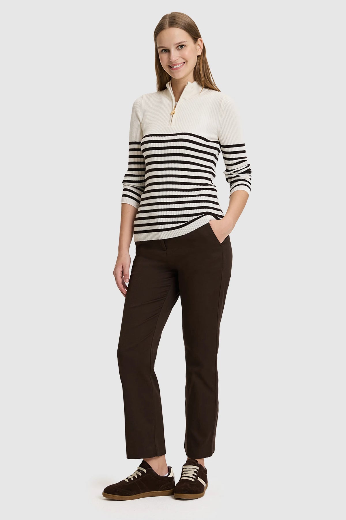 U.S. Polo Assn. Ivory Women Ivory Striped Half Zip Knitted Pullover SKU: G082SZ0TK0 PU-14338_VR265 Image 04