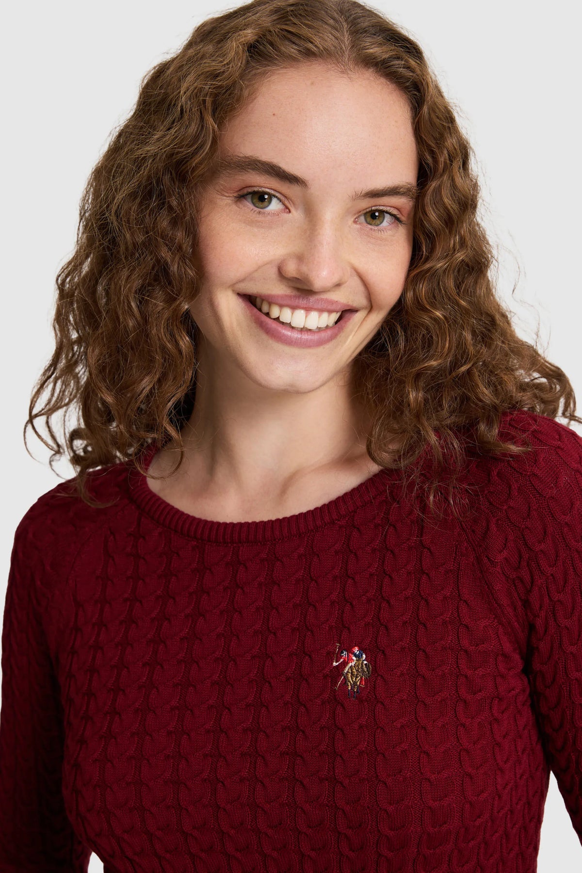 U.S. Polo Assn. Bordeaux Women Bordeaux Cable Knit Crew Neck Pullover SKU: G082SZ0TK0 PU-14842_VR014 Image 02