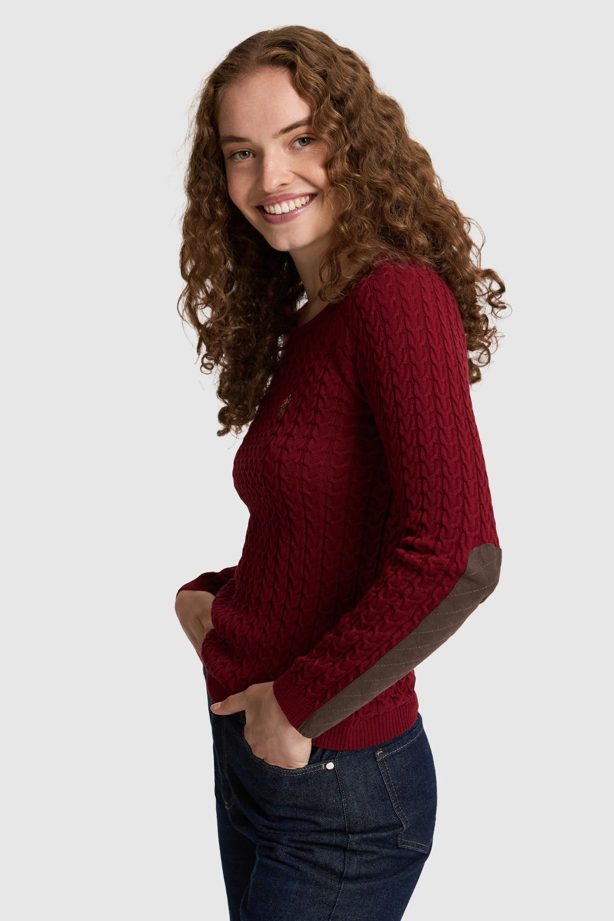U.S. Polo Assn. Bordeaux Women Bordeaux Cable Knit Crew Neck Pullover SKU: G082SZ0TK0 PU-14842_VR014 Image 03