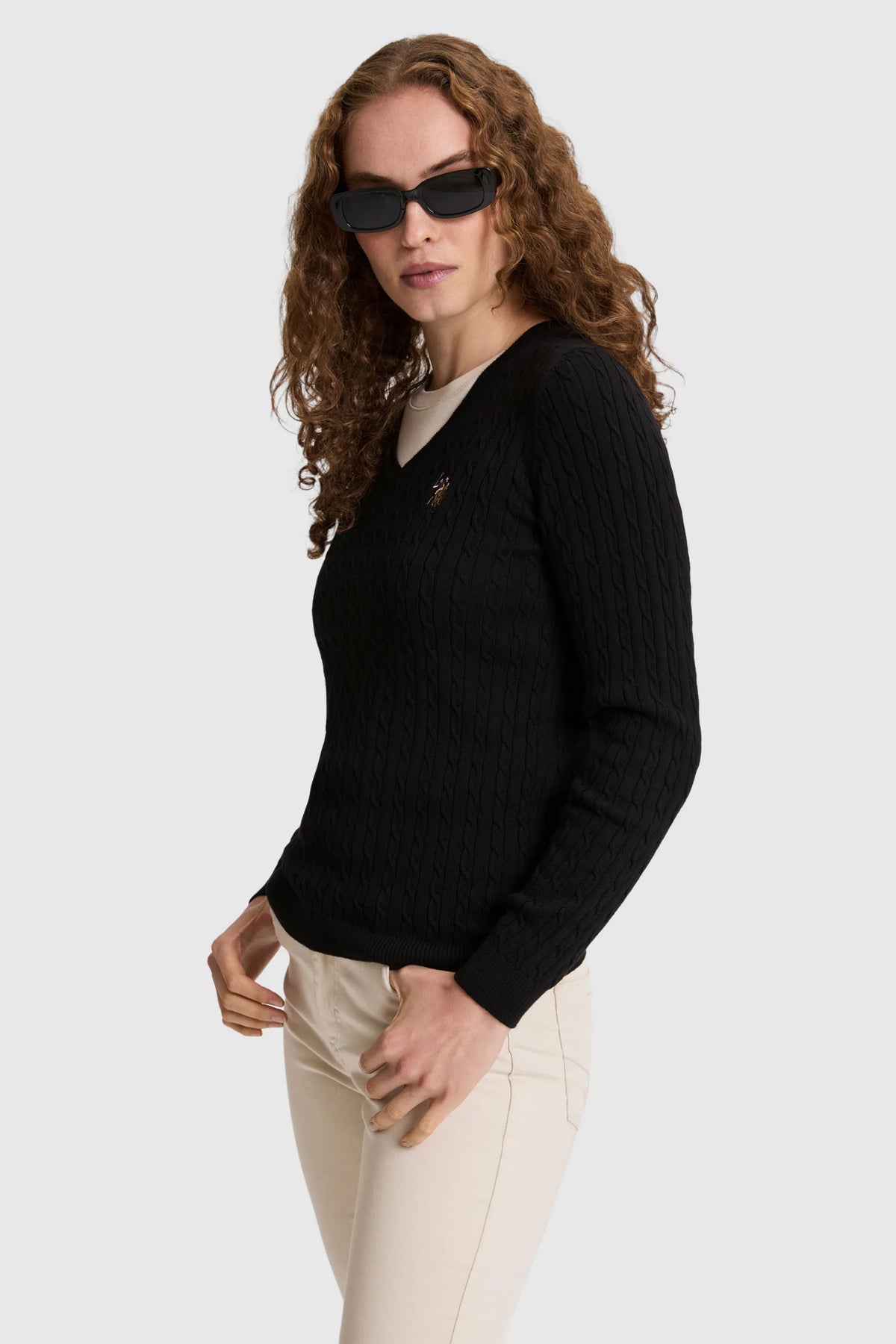 U.S. Polo Assn. Black Women Black Slim Fit Fine Knit Crew Neck Pullover SKU: G082SZ0TK0 PU-14846_VR046 Image 04
