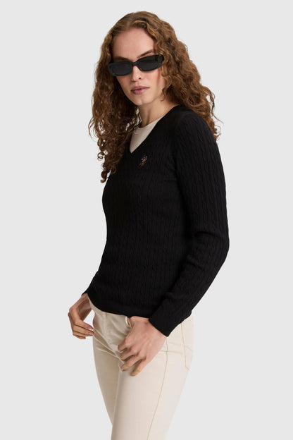 U.S. Polo Assn. Black Women Black Slim Fit Fine Knit Crew Neck Pullover SKU: G082SZ0TK0 PU-14846_VR046 Image 04