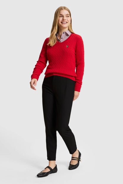 U.S. Polo Assn. Basic Red Women Red Cable Knit Crew Neck Pullover SKU: G082SZ0TK0 PU-14846_VR171 Image 04