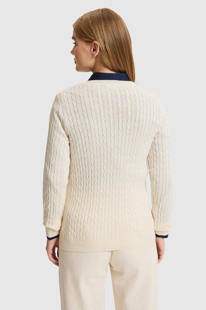 U.S. Polo Assn. Ivory Women Ivory Cable Knit V Neck Pullover SKU: G082SZ0TK0 PU-14846_VR265 Image 05