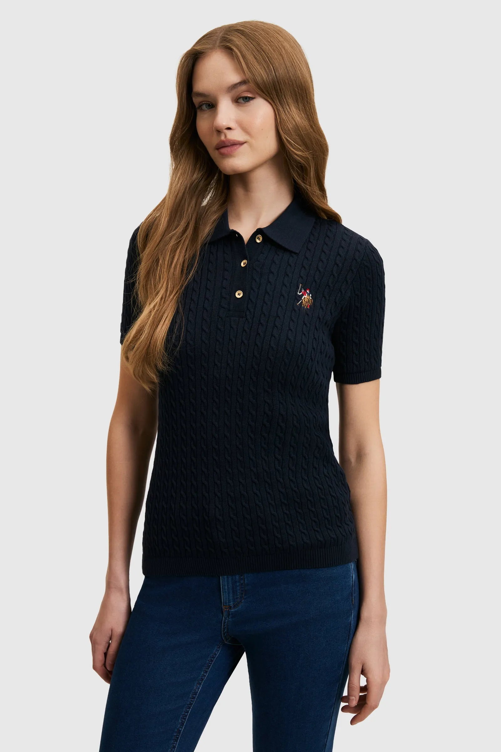 U.S. Polo Assn. Navy Blue Women Navy Blue Polo Shirt SKU: G082SZ0TK0 PU-9103_VR033 Image 01