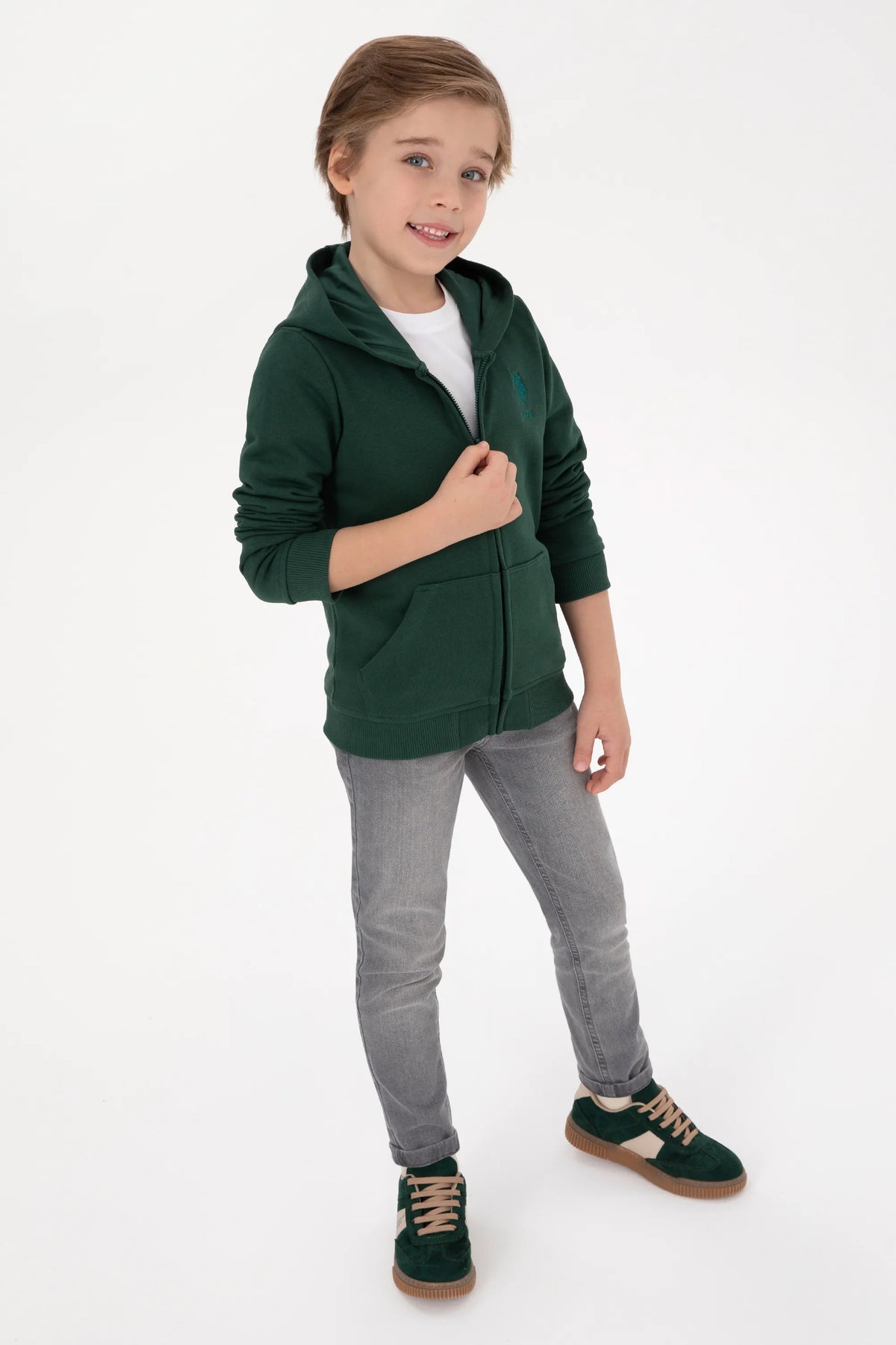 U.S. Polo Assn. Dark Green Boys Dark Green Zip Through Hooded Hoodie SKU: G083SZ0820 2235243_VR079 Image 02