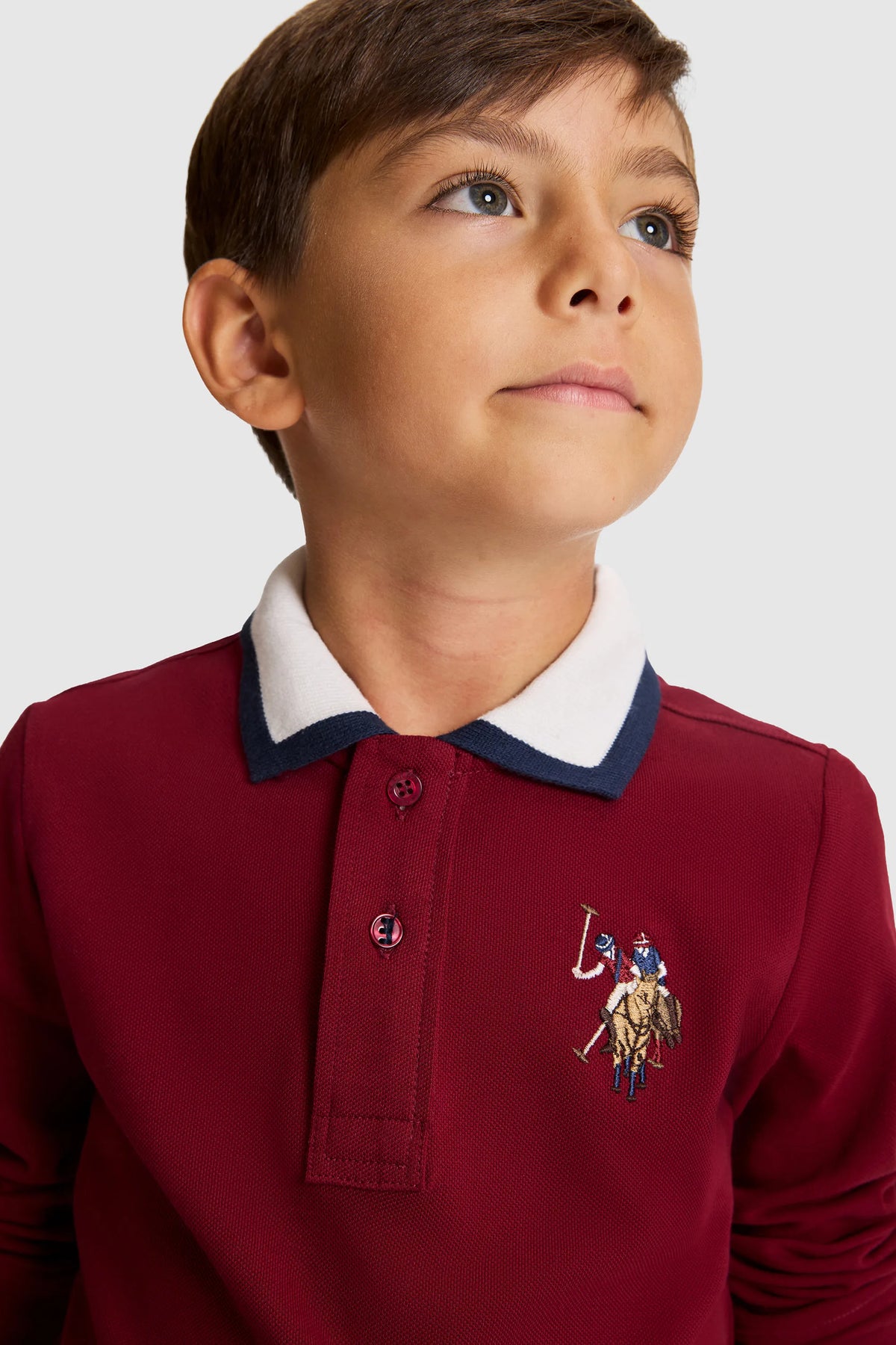 U.S. Polo Assn. Bordeaux Boys Bordeaux Long Sleeve Contrast Collar Rugby Polo Shirt SKU: G083SZ0820 PU-13177_VR014 Image 02
