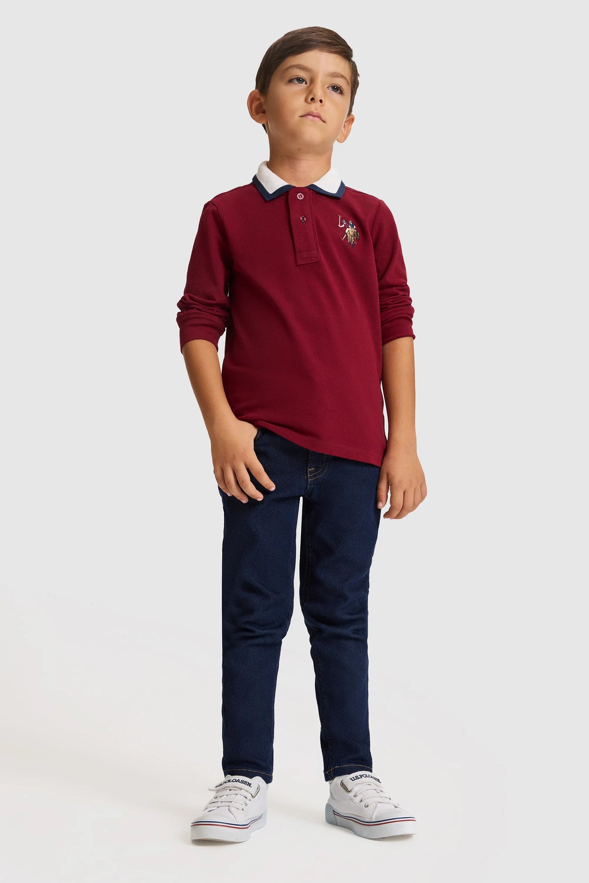 U.S. Polo Assn. Bordeaux Boys Bordeaux Long Sleeve Contrast Collar Rugby Polo Shirt SKU: G083SZ0820 PU-13177_VR014 Image 04
