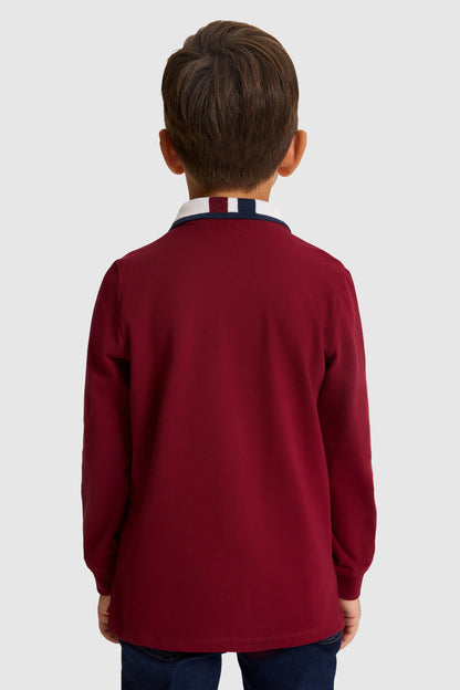 U.S. Polo Assn. Bordeaux Boys Bordeaux Long Sleeve Contrast Collar Rugby Polo Shirt SKU: G083SZ0820 PU-13177_VR014 Image 05