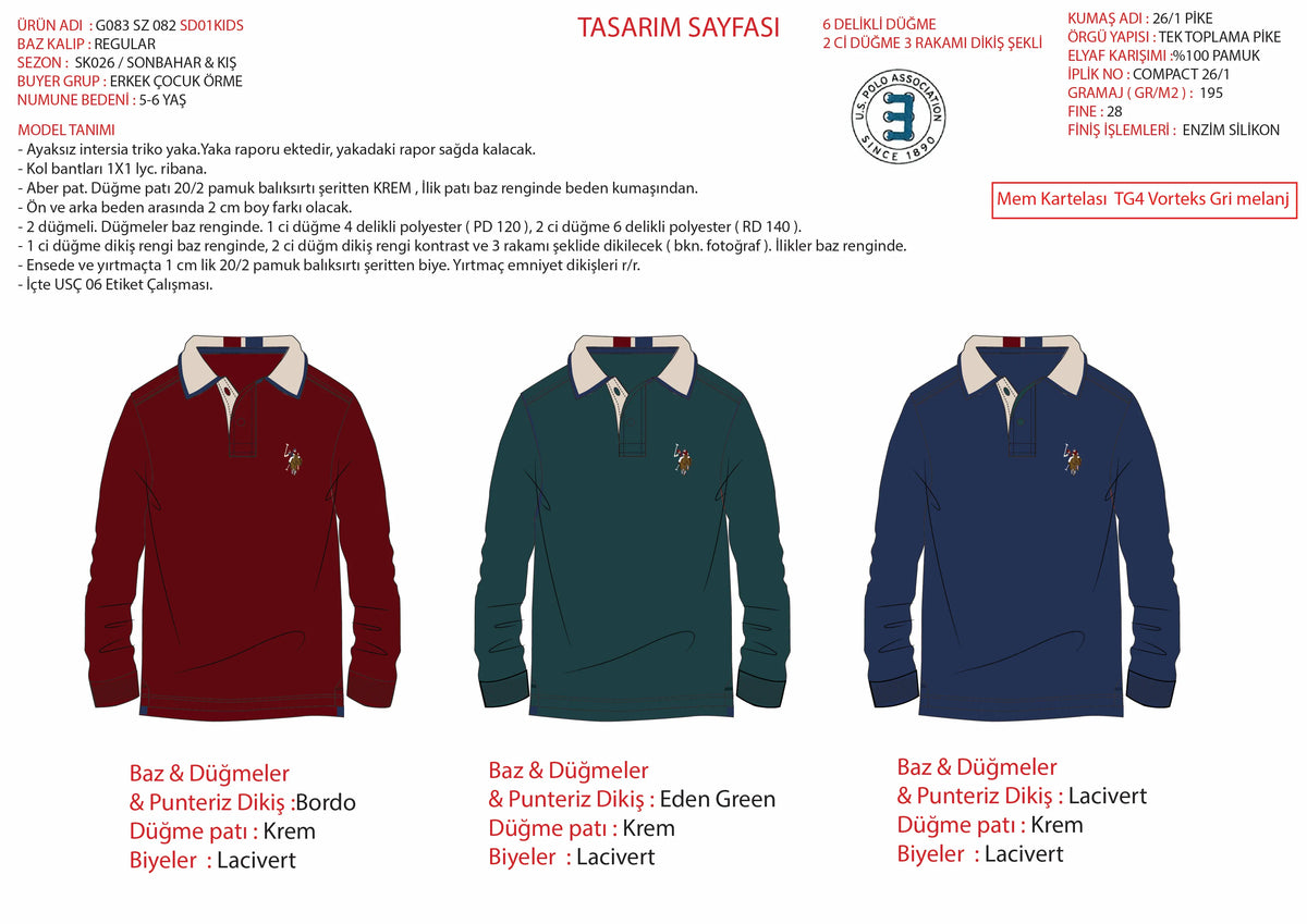 U.S. Polo Assn. Eden Green Boys Eden Green Long Sleeve Rugby Polo Shirt SKU: G083SZ0820 PU-13177_VR060 Image 01