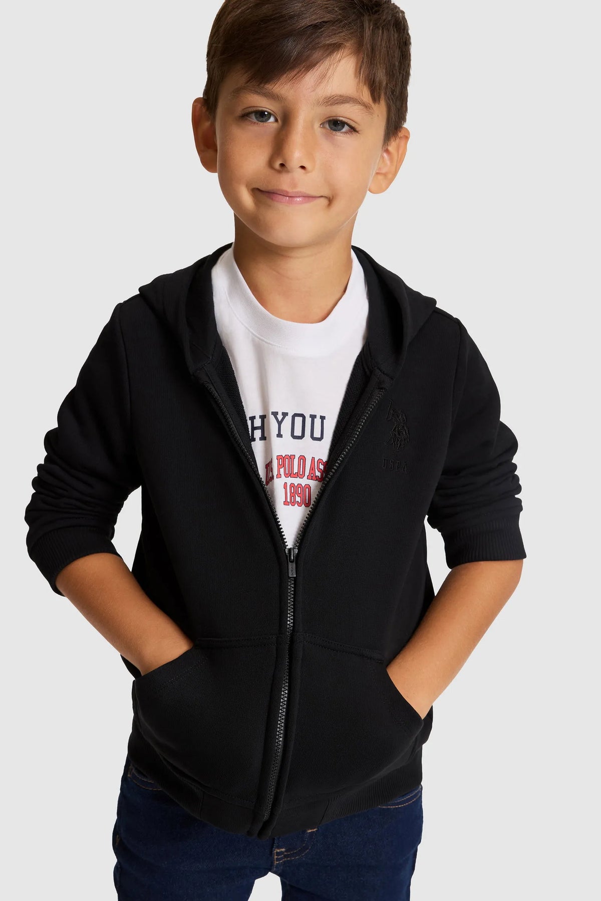 U.S. Polo Assn. Black Boys Black Zip Through Hooded Cotton Hoodie SKU: G083SZ0820 PU-13180_VR046 Image 01