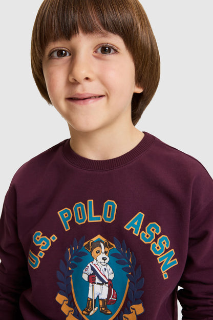 U.S. Polo Assn. Dark Plum Boys Dark Plum Crew Neck Printed Sweatshirt SKU: G083SZ0820 PU-13774_VR180 Image 03