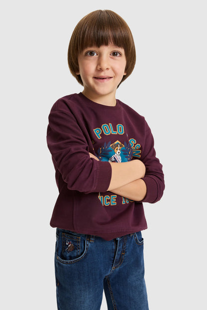 U.S. Polo Assn. Dark Plum Boys Dark Plum Crew Neck Printed Sweatshirt SKU: G083SZ0820 PU-13774_VR180 Image 04