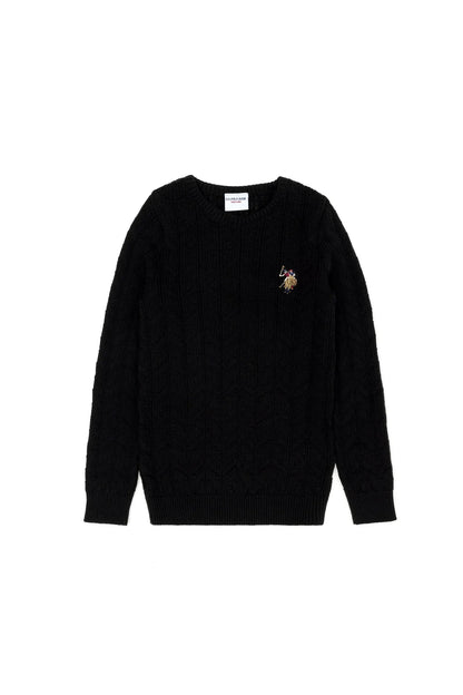 U.S. Polo Assn. Black Boys Black Cable Knit Crew Neck Sweater SKU: G083SZ0TK0 1629981_VR046 Image 01