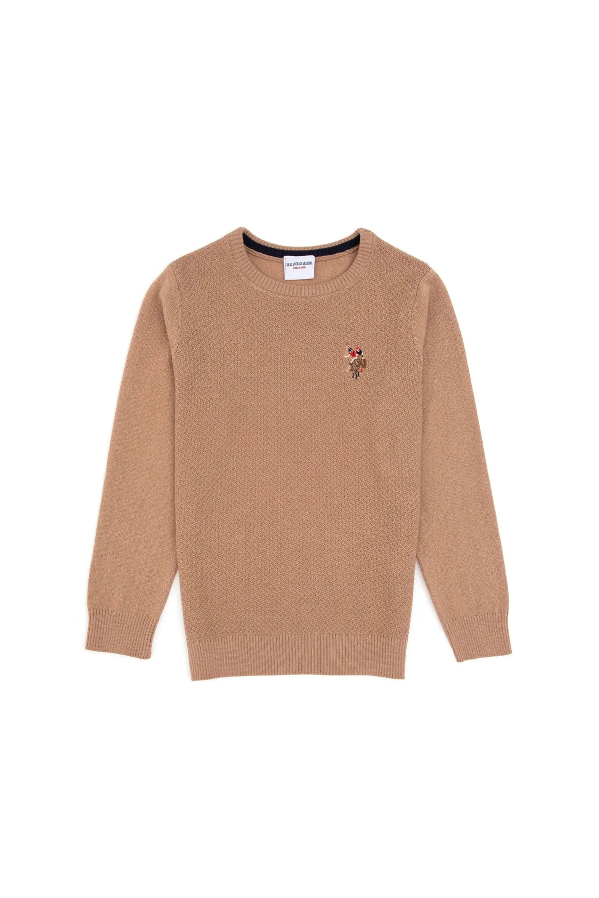 U.S. Polo Assn. Camel Melange Boys Camel Melange Fine Knit Crew Neck Sweater SKU: G083SZ0TK0 2227464_VR122 Image 01