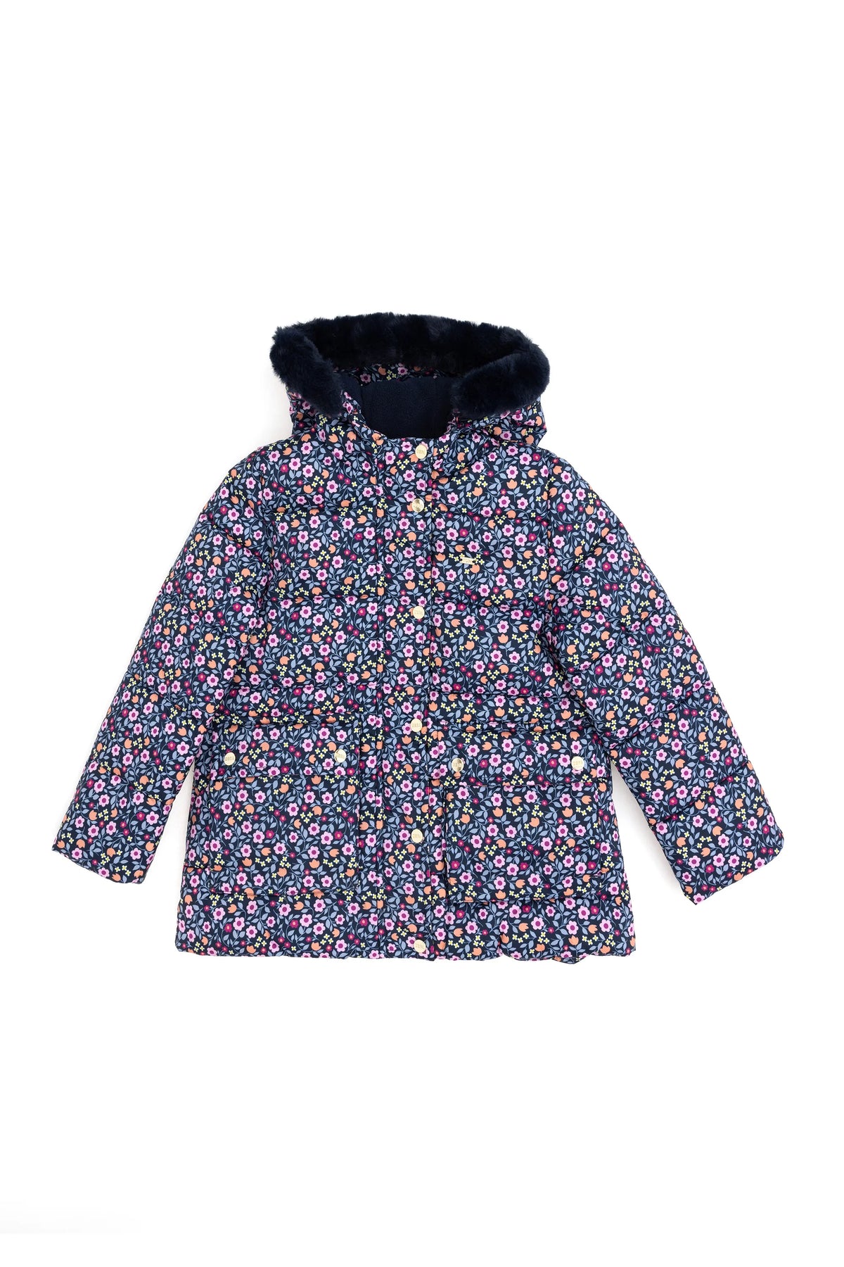 U.S. Polo Assn. Navy Girls Navy Floral Print Hooded Puffer Jacket SKU: G084SZ0MS0 1952488_VR033 Image 03
