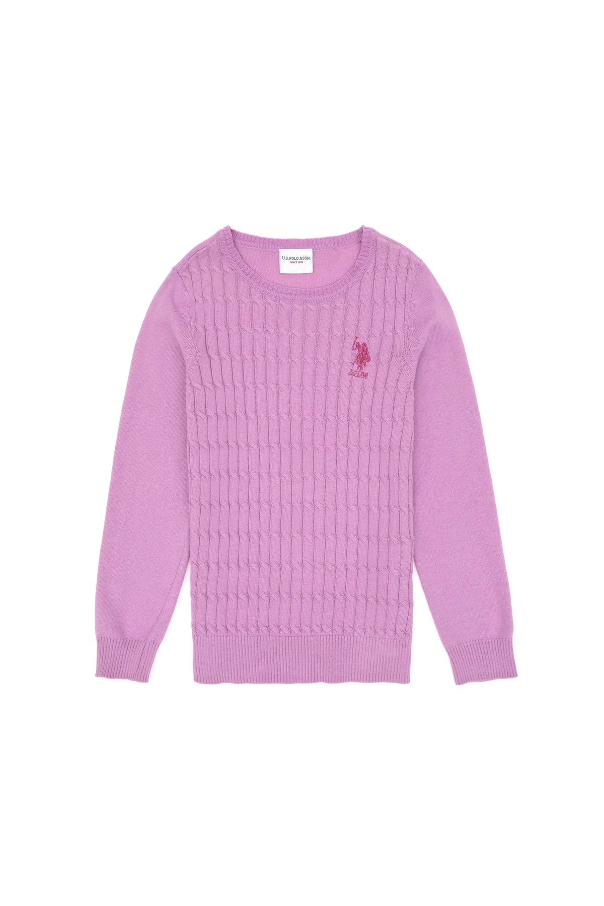 U.S. Polo Assn. Lilac Girls Lilac Cable Knit Crew Neck Pullover SKU: G084SZ0TK0 1921381_VR034 Image 01