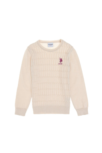 U.S. Polo Assn. Cream Girls Cream Cable Knit Crew Neck Pullover SKU: G084SZ0TK0 1921381_VR071 Image 02