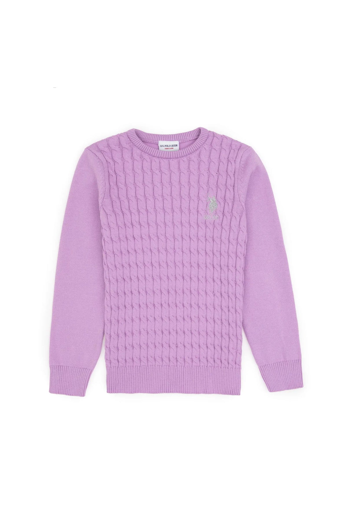 U.S. Polo Assn. Lilac Girls Lilac Cable Knit Long Sleeve Pullover SKU: G084SZ0TK0 PU-7776_VR034 Image 01