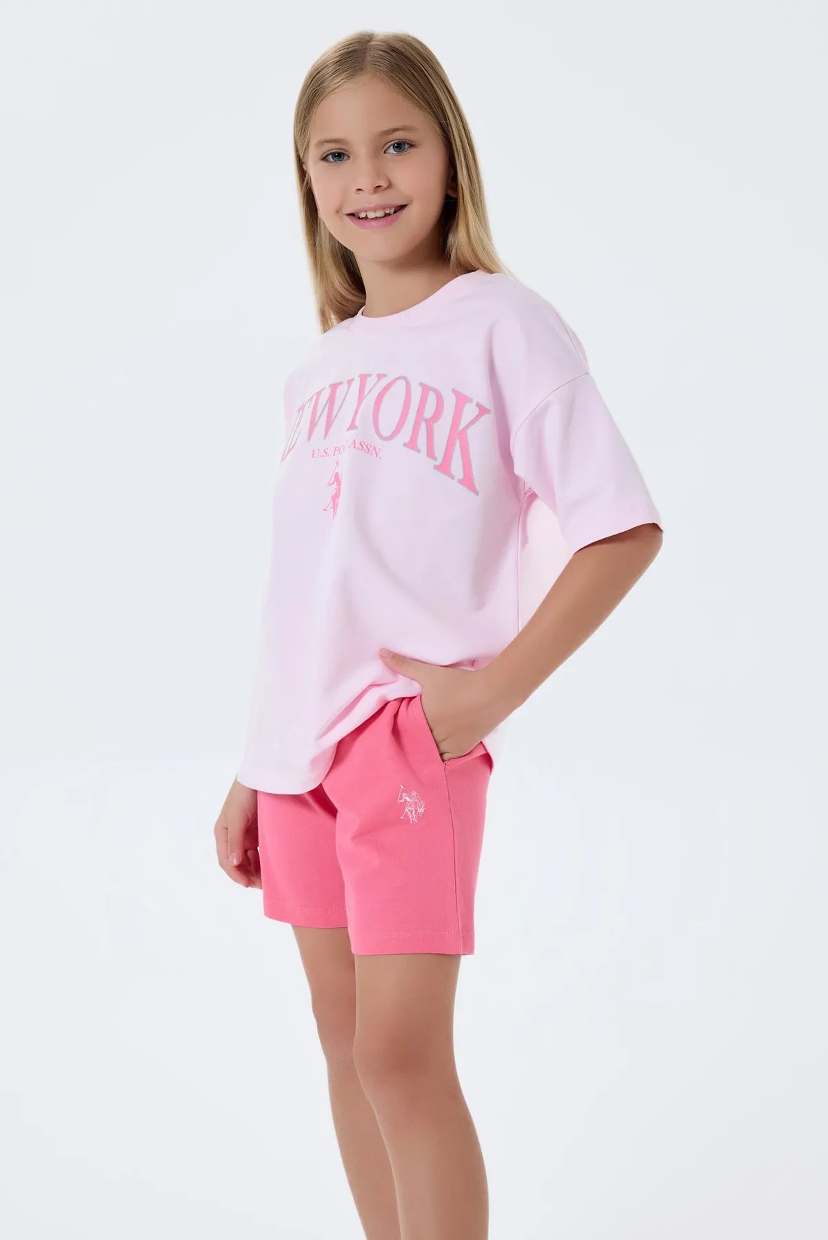 U.S. Polo Assn. Pink Girls Pink Two Pieces Set SKU: US2510_Pink Image 01