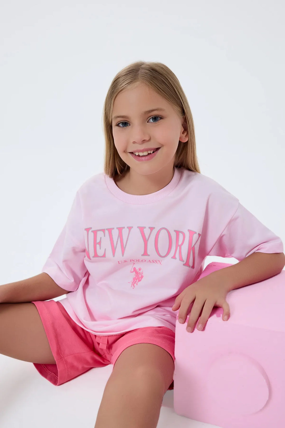 U.S. Polo Assn. Pink Girls Pink Two Pieces Set SKU: US2510_Pink Image 02
