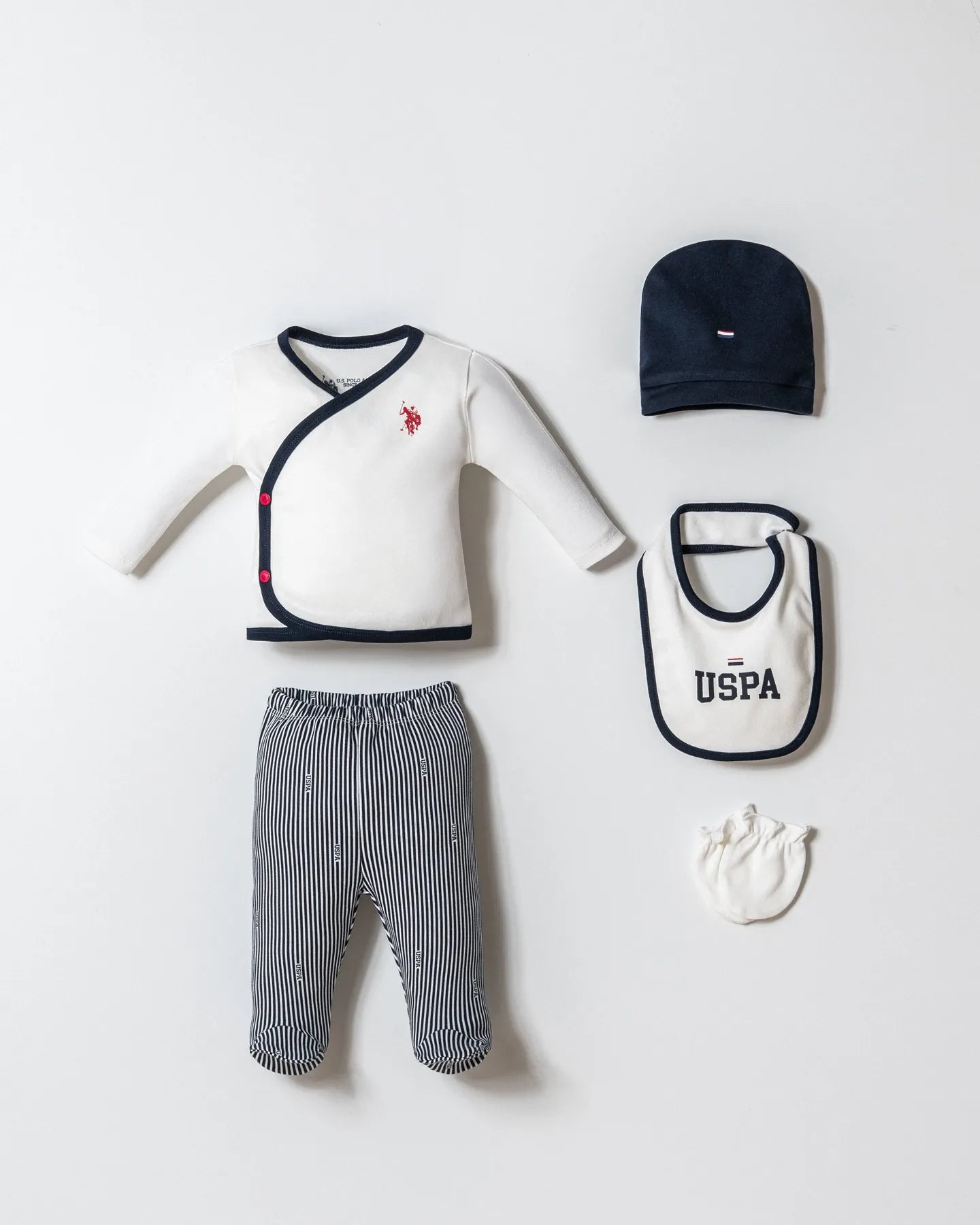 U.S. Polo Assn. White Baby Boy White 5 Pieces Set SKU: USB2859_White Image 01