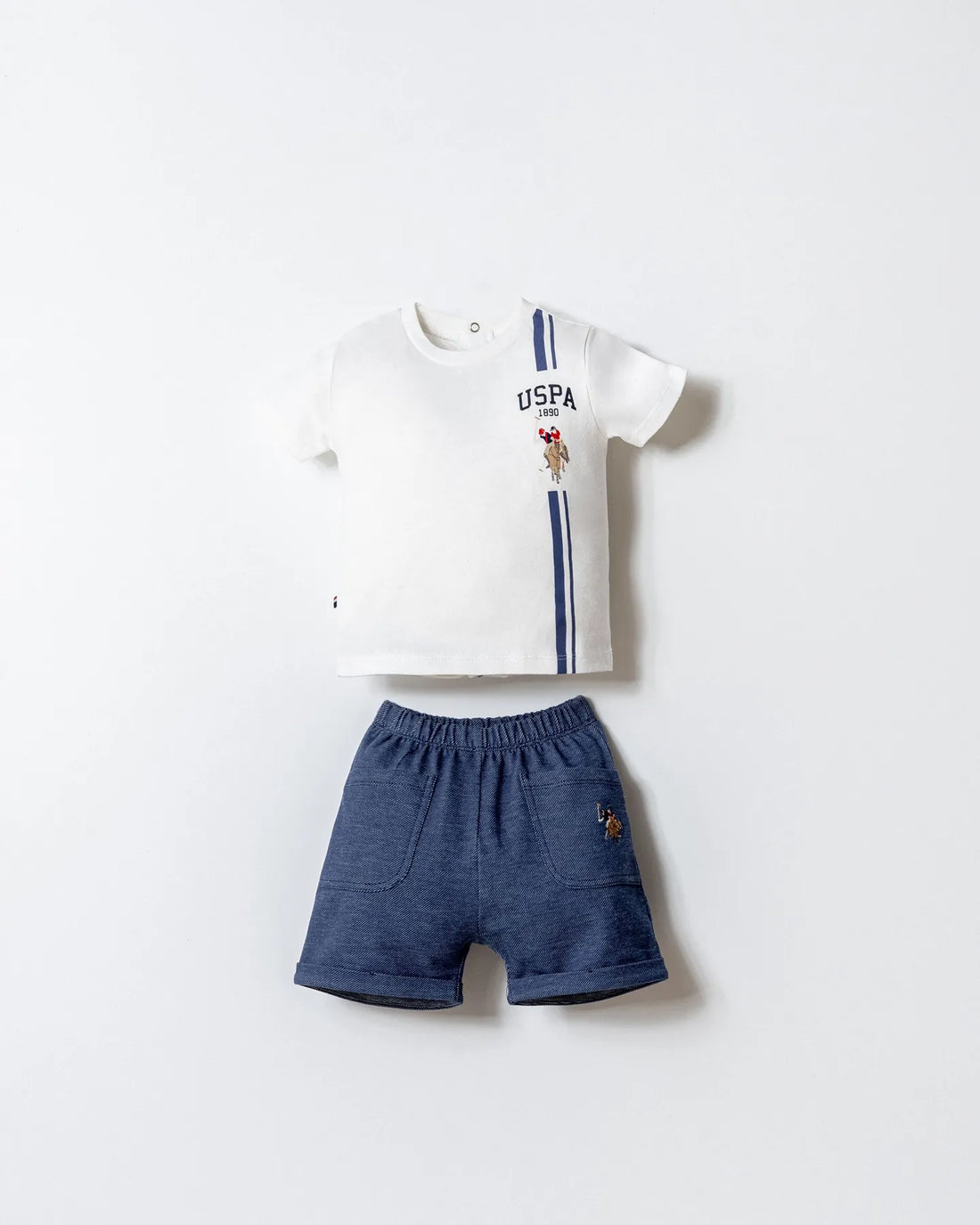 U.S. Polo Assn. White Baby Boy White T-Shirt and Short Set SKU: USB2890_White Image 01
